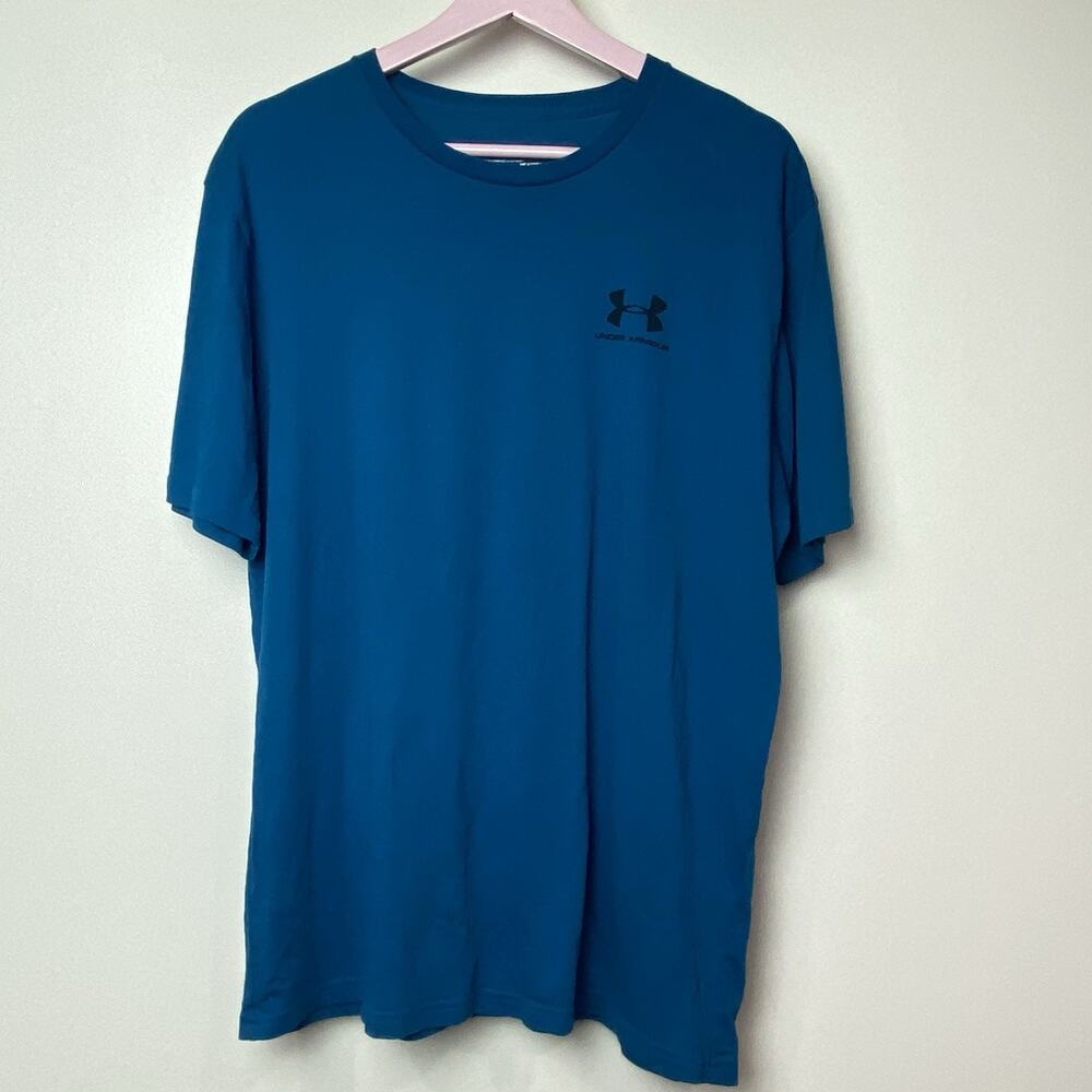 Under Armour Shirt Men's Sz L Blue HeatGear Athletic Performance Gym Lightweight